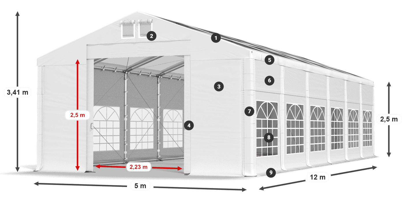 Střecha: MS T 580 PVC Stěny: FR 620 PVC 2,5 m legenda