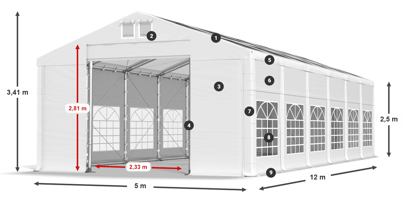 Střecha: MS T 580 PVC Stěny: FR 620 PVC 2,5 m legenda