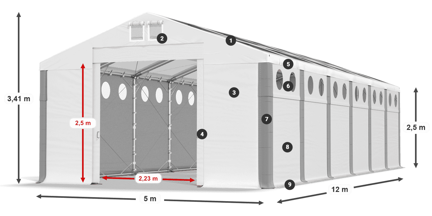 Střecha: MS T 580 PVC Stěny: MS O 580 PVC 2,5 m legenda