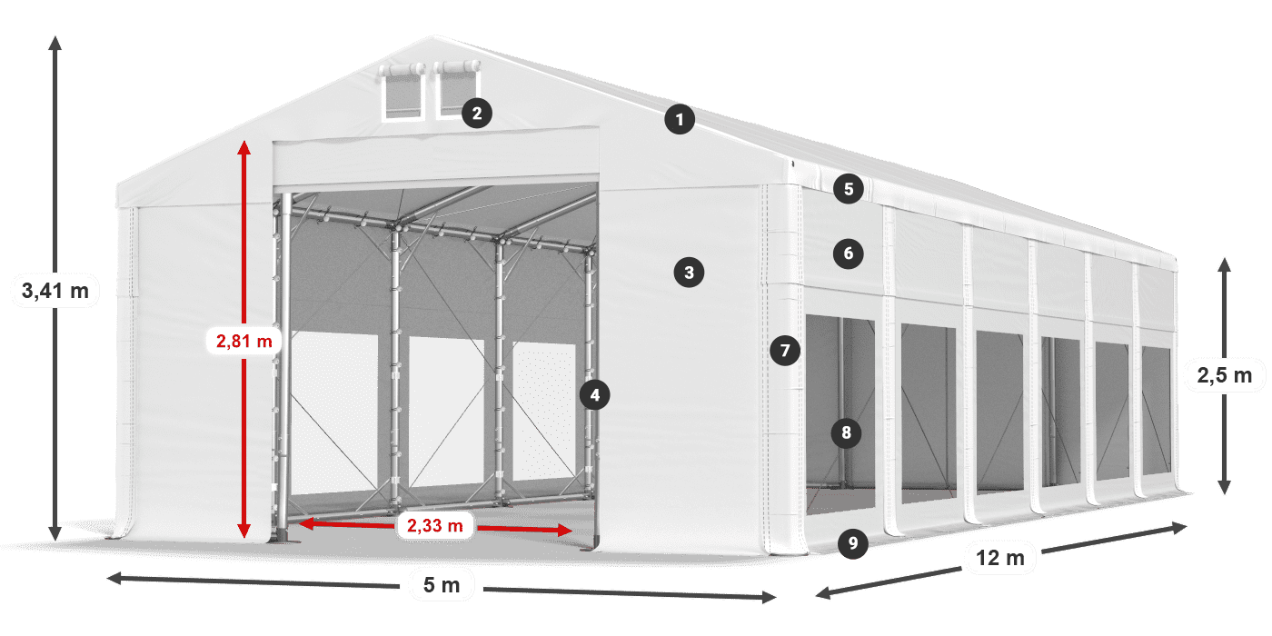 Střecha: MS 580 PVC Stěny: MS 580 PVC 2,5 m legenda