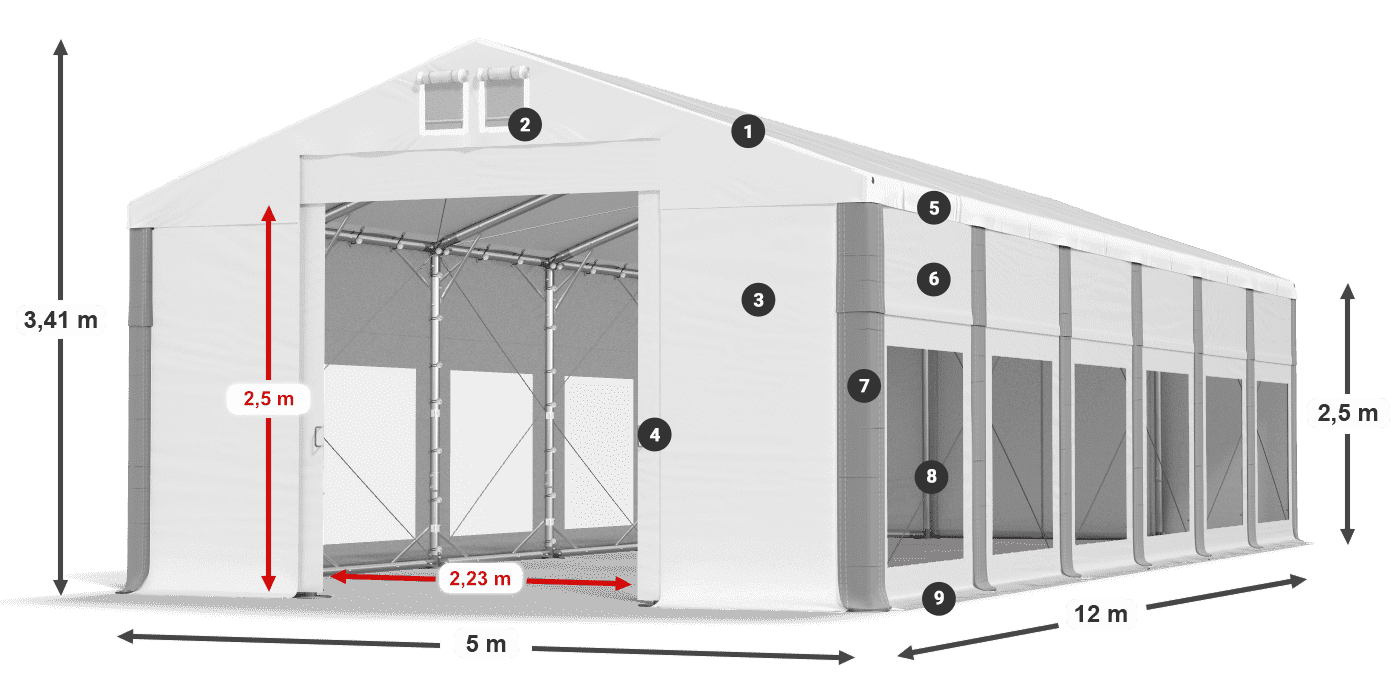 Střecha: MS 580 PVC Stěny: MS 580 PVC 2,5 m legenda