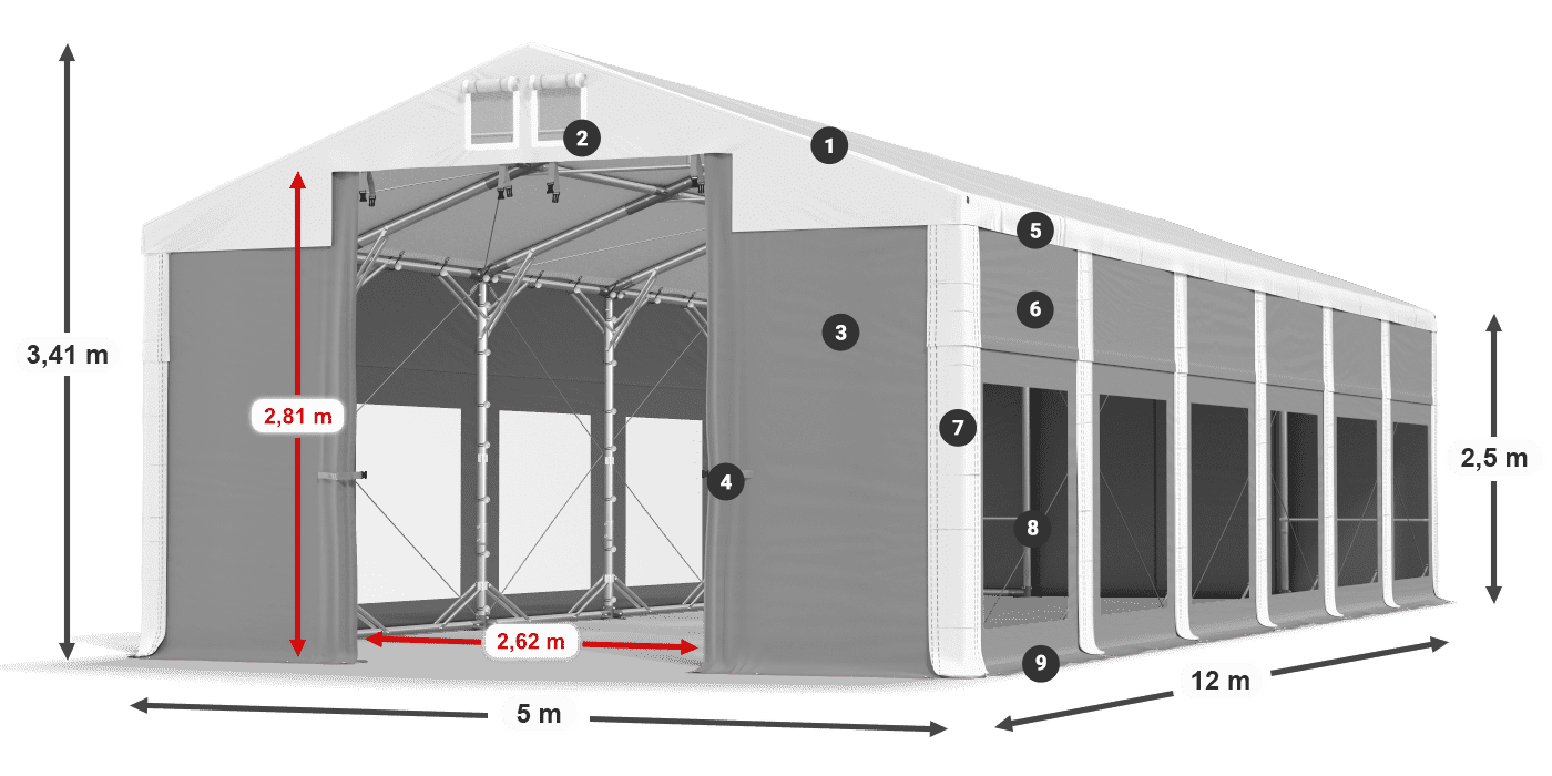 Střecha: MS 580 PVC Stěny: MS 580 PVC 2,5 m legenda