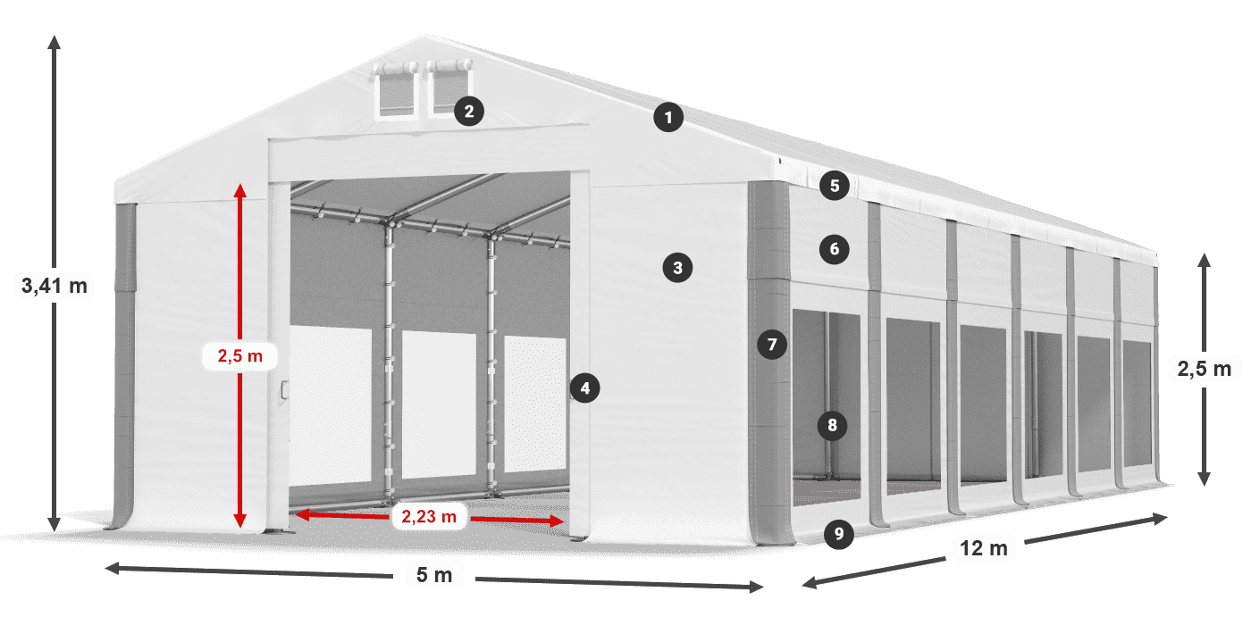 Střecha: MS 580 PVC Stěny: MS 580 PVC 2,5 m legenda
