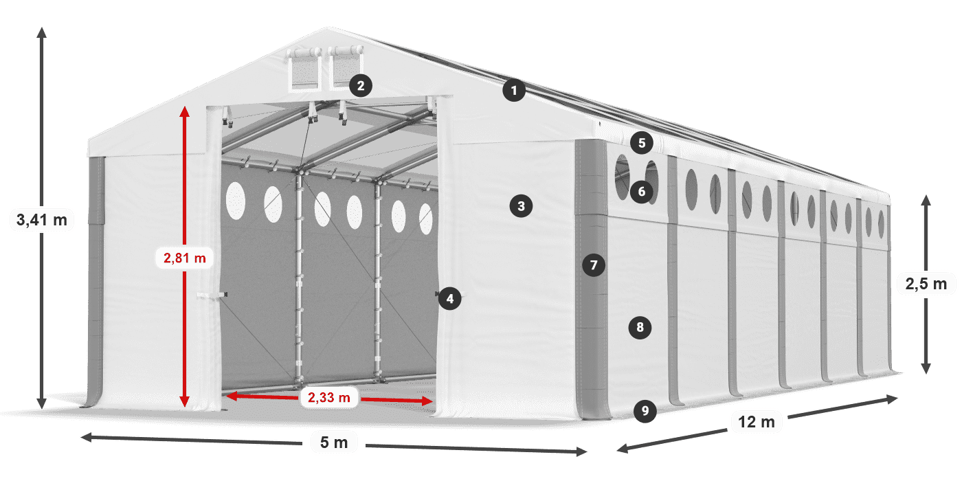Střecha: MS T 580 PVC Stěny: MS O 580 PVC 2,5 m legenda