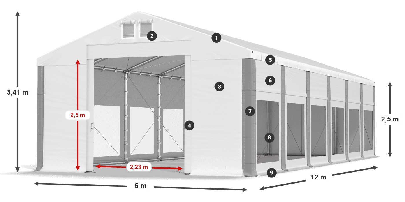 Střecha: MS 580 PVC Stěny: MS 580 PVC 2,5 m legenda