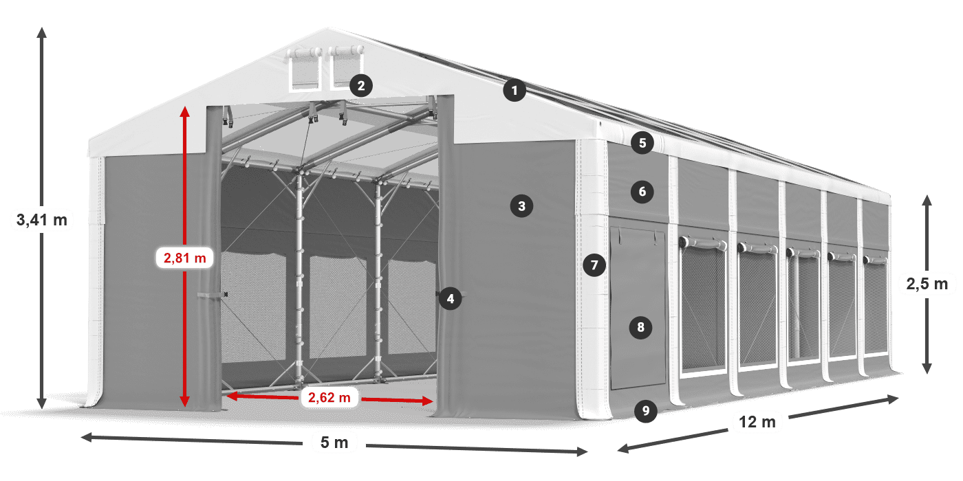 Střecha: MS T 580 PVC Stěny: SD M 500 PVC 2,5 m legenda