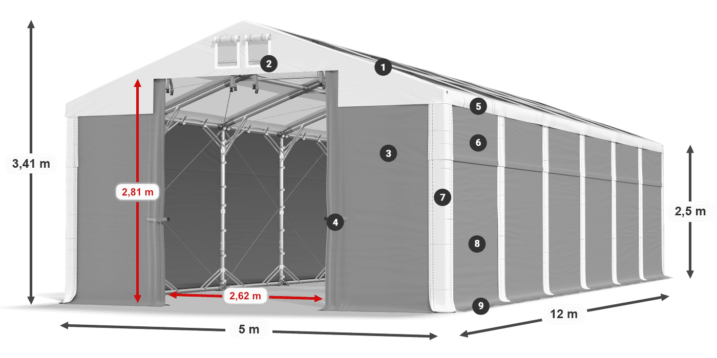 Střecha: MS T 580 PVC Stěny: SD 500 PVC 2,5 m legenda