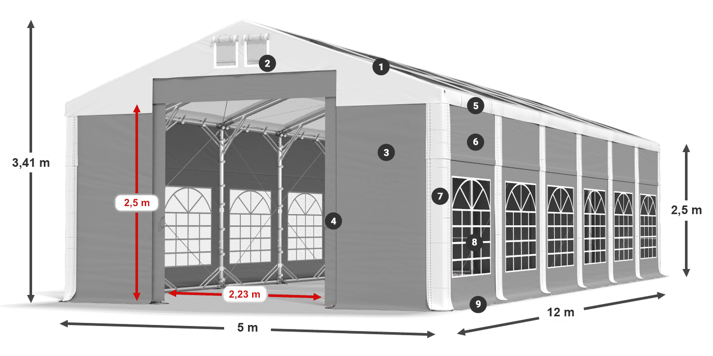 Střecha: MS 580 PVC Stěny: SD 500 PVC 2,5 m legenda
