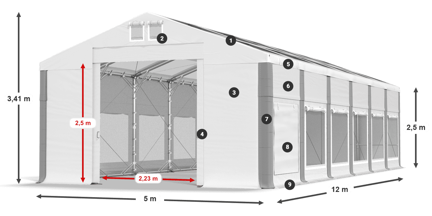 Střecha: MS T 580 PVC Stěny: SD M 500 PVC 2,5 m legenda