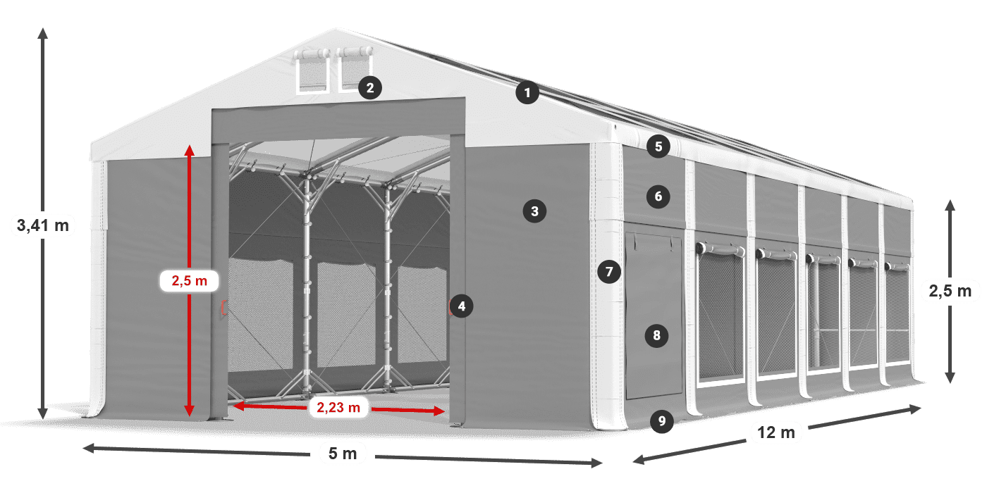 Střecha: MS T 580 PVC Stěny: SD M 500 PVC 2,5 m legenda