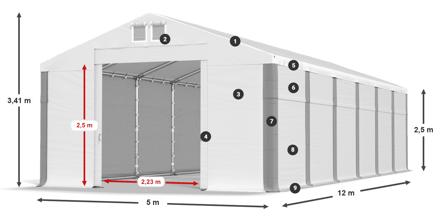 Střecha: MS 580 PVC Stěny: SD 500 PVC 2,5 m legenda