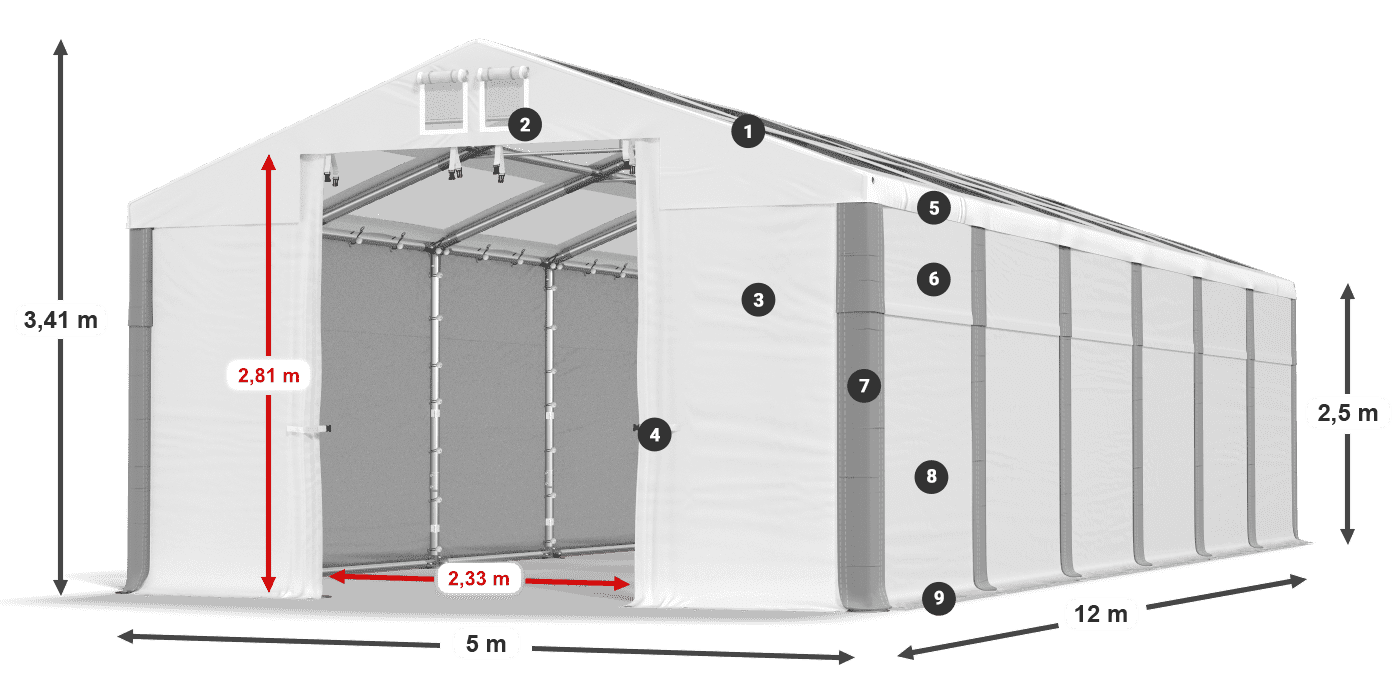 Střecha: MS T 580 PVC Stěny: SD 500 PVC 2,5 m legenda