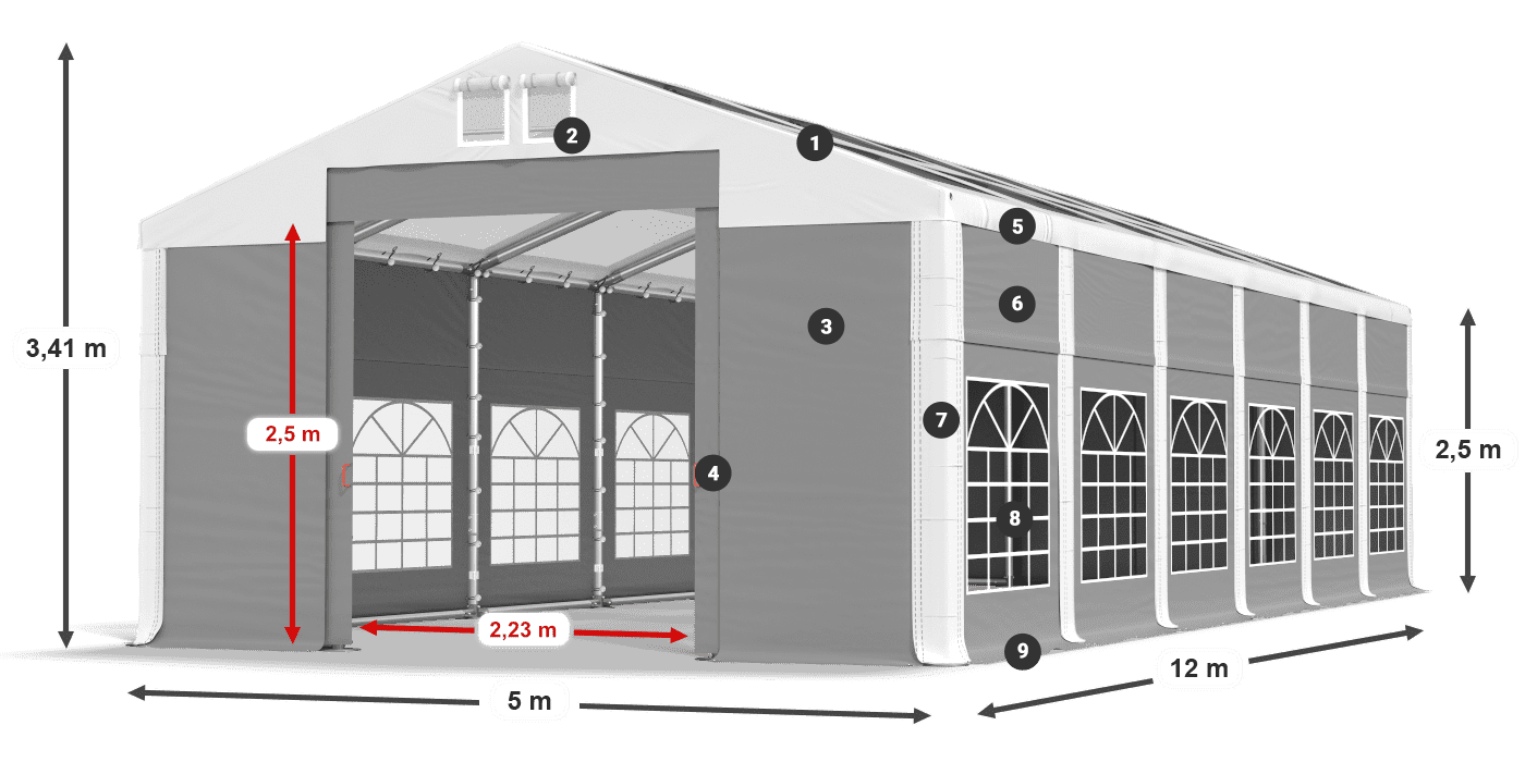 Střecha: MS 580 PVC Stěny: SD 500 PVC 2,5 m legenda