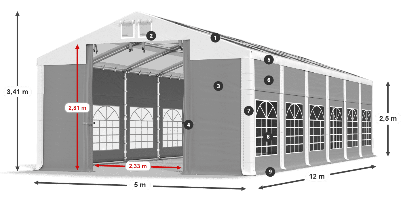 Střecha: MS 580 PVC Stěny: SD 500 PVC 2,5 m legenda