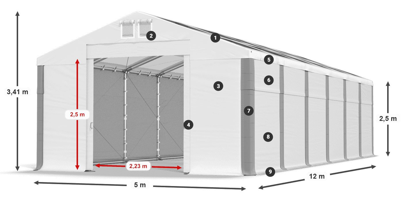 Střecha: MS T 580 PVC Stěny: SD 500 PVC 2,5 m legenda
