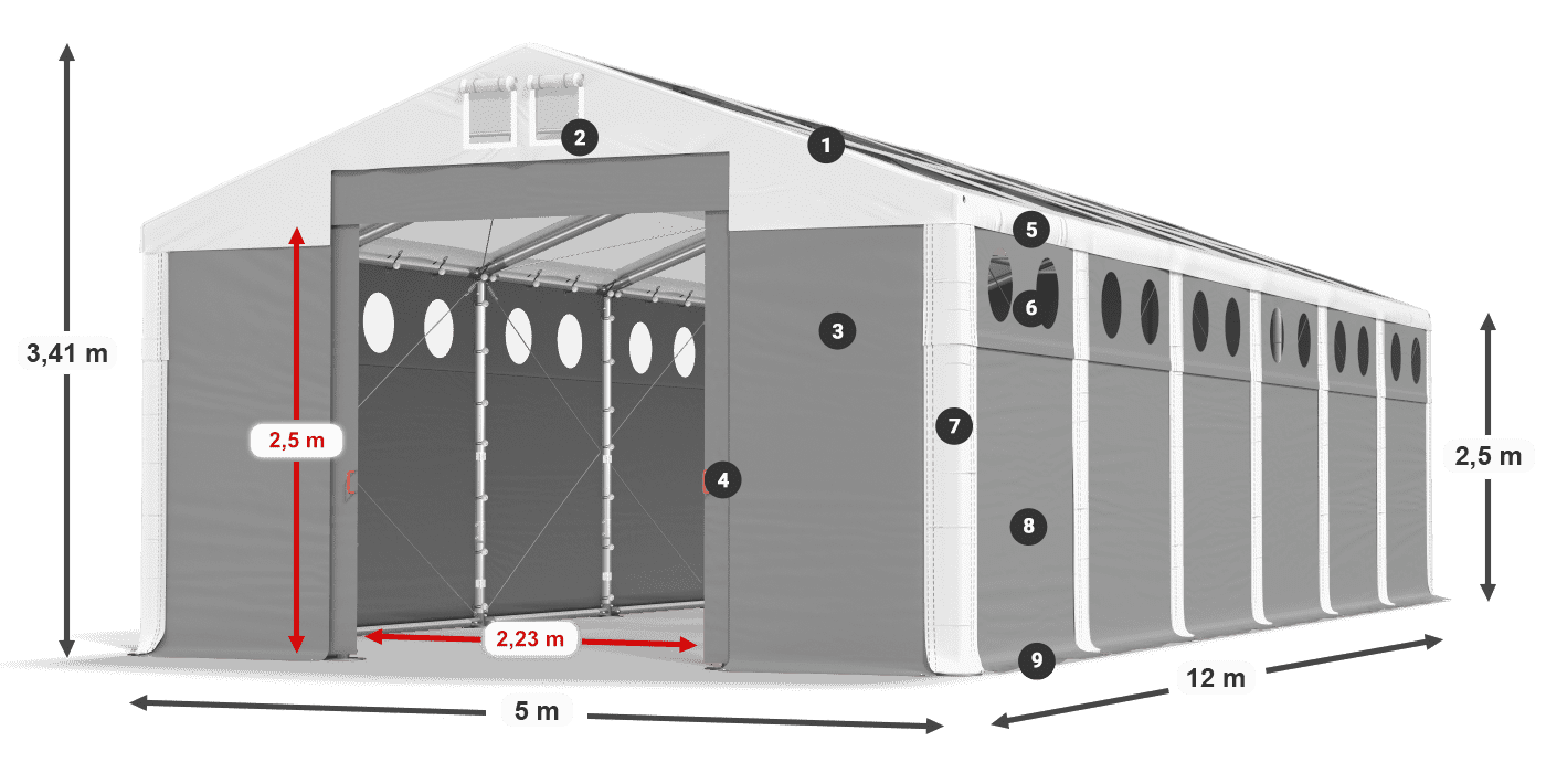 Střecha: MS T 580 PVC Stěny: SD O 500 PVC 2,5 m legenda