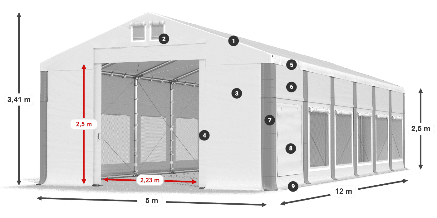 Střecha: MS 580 PVC Stěny: SD M 500 PVC 2,5 m legenda