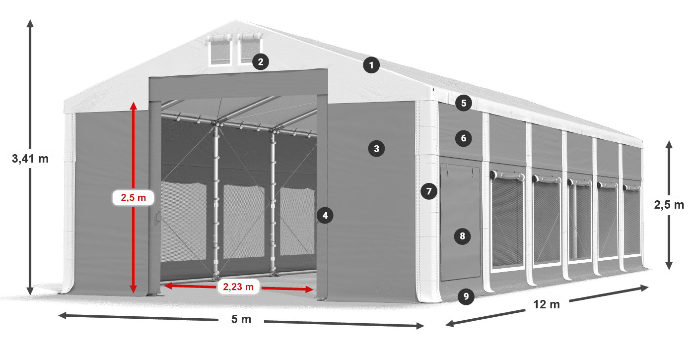 Střecha: MS 580 PVC Stěny: SD M 500 PVC 2,5 m legenda