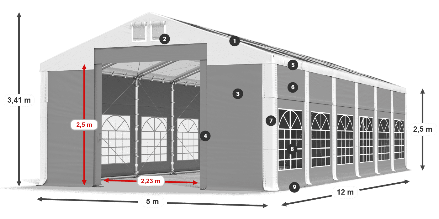 Střecha: MS 580 PVC Stěny: SD 500 PVC 2,5 m legenda