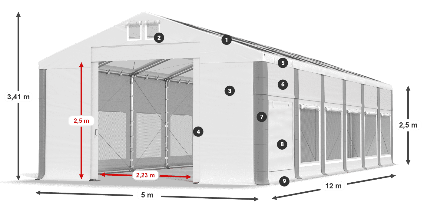 Střecha: MS T 580 PVC Stěny: SD M 500 PVC 2,5 m legenda