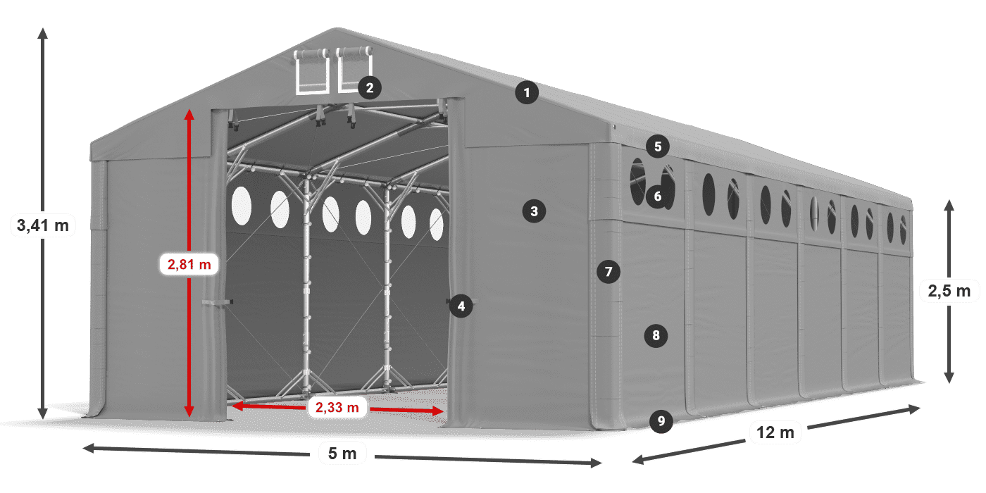 Střecha: SD 560 PVC Stěny: FR O 620 PVC legenda 2,5m