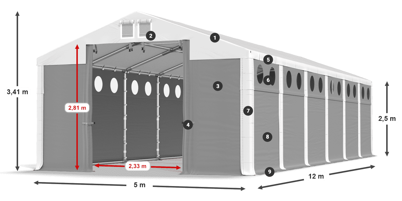 Střecha: SD 560 PVC Stěny: FR O 620 PVC legenda 2,5m