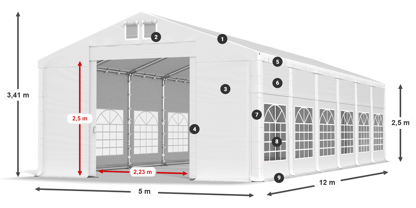 Střecha: SD 560 PVC Stěny: FR 620 PVC legenda 2,5m