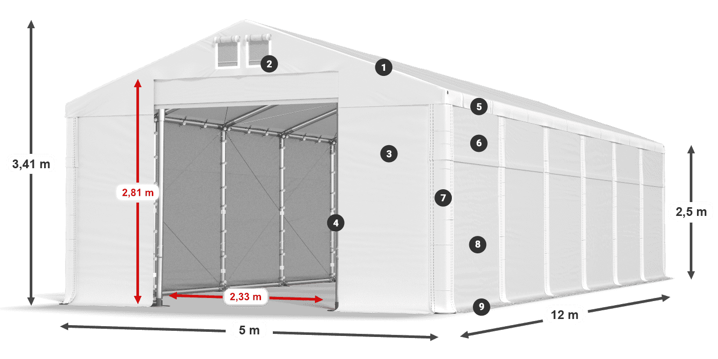 Střecha: SD 560 PVC Stěny: FR 620 PVC legenda 2,5m
