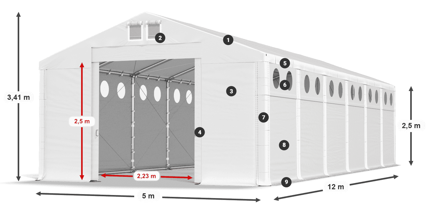 Střecha: SD 560 PVC Stěny: FR O 620 PVC legenda 2,5m