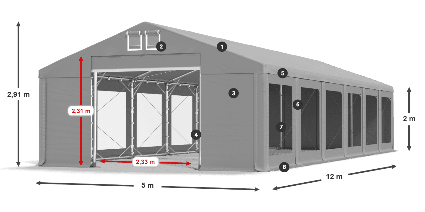 Střecha: FR 620 PVC Stěny: MS 580 PVC 2m legenda