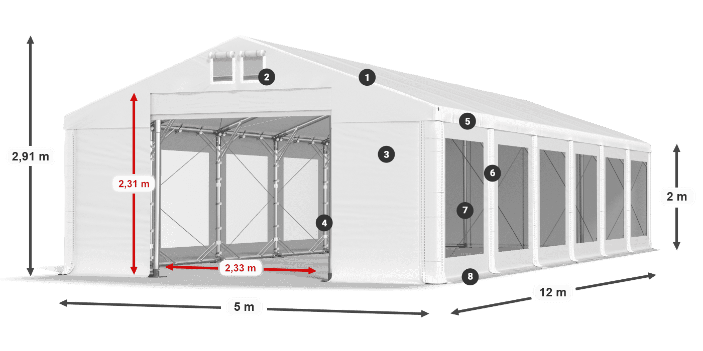 Střecha: FR 620 PVC Stěny: MS 580 PVC 2m legenda