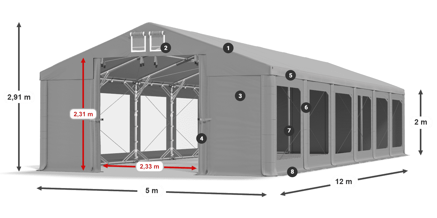 Střecha: FR 620 PVC Stěny: MS 580 PVC 2m legenda