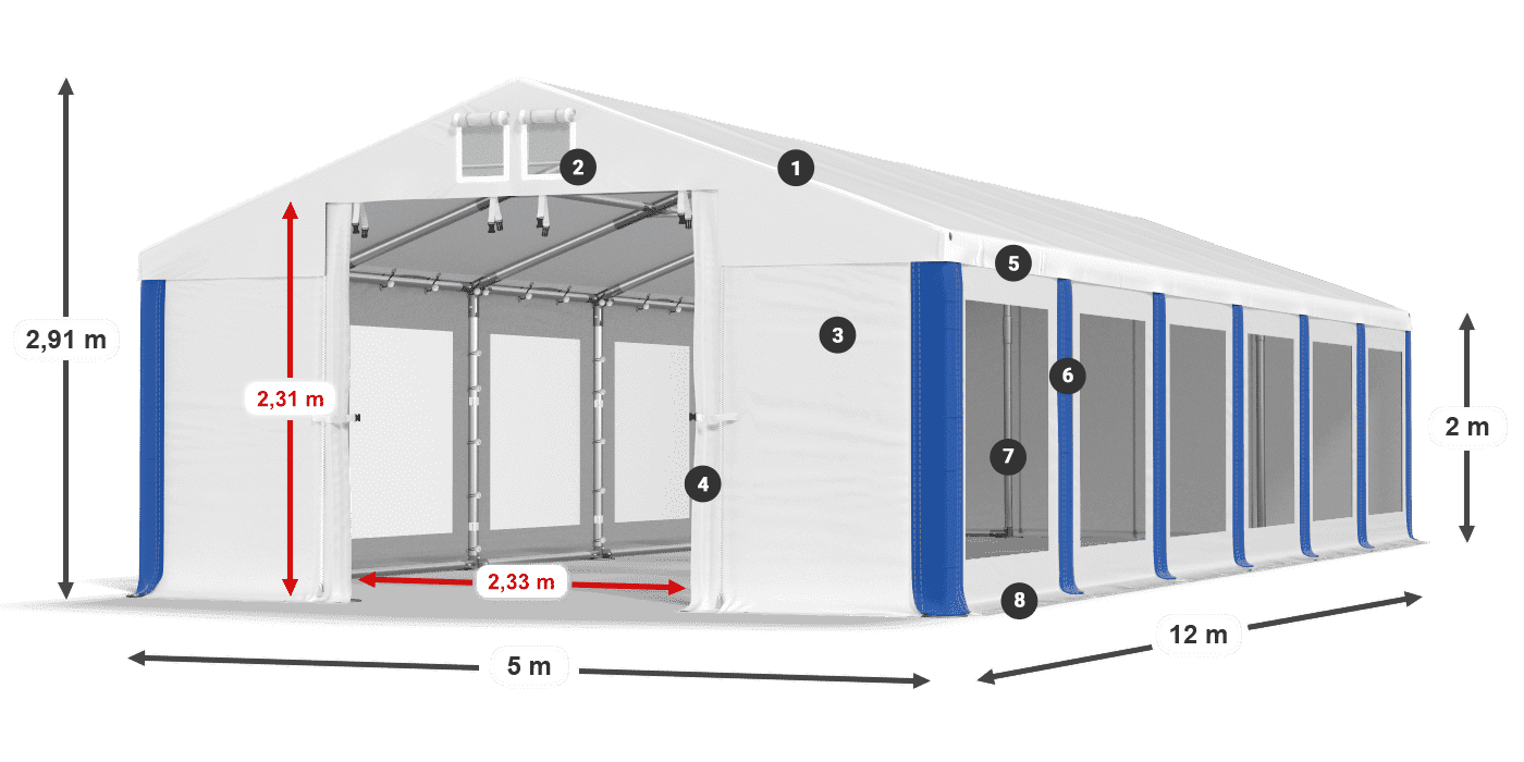 Střecha: FR 620 PVC Stěny: MS 580 PVC 2m legenda