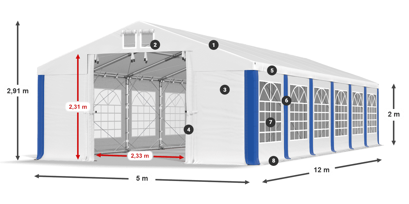 Střecha: FR 620 PVC Stěny: SD 500 PVC 2m legenda