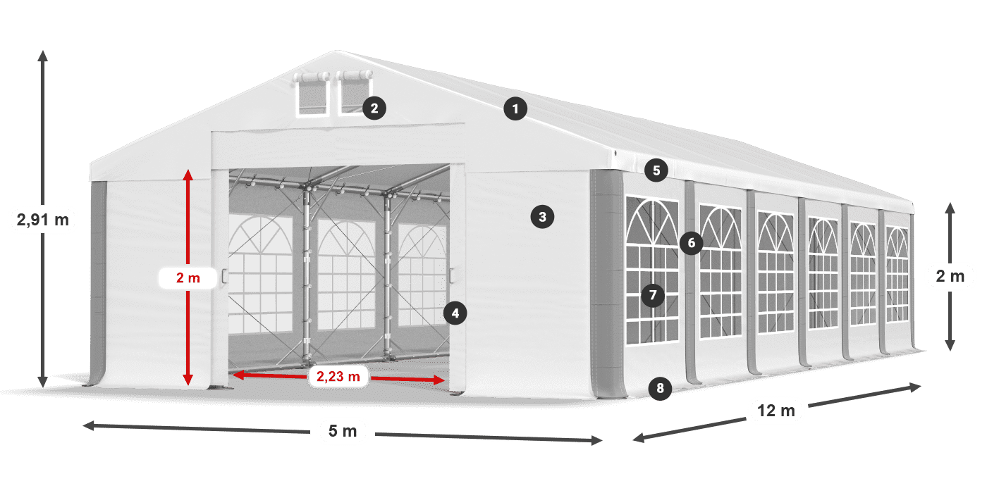 Střecha: FR 620 PVC Stěny: SD 500 PVC 2m legenda