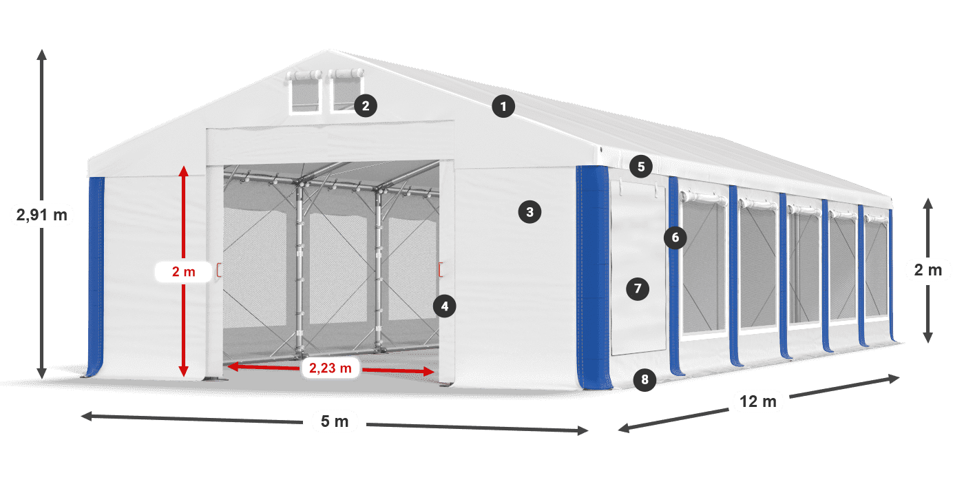 Střecha: FR 620 PVC Stěny: SD 500 PVC 2m legenda