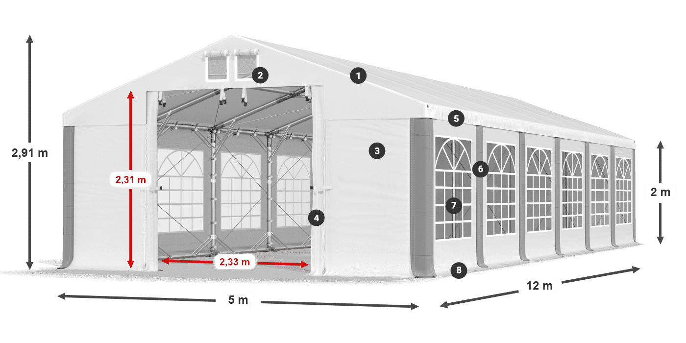 Střecha: FR 620 PVC Stěny: SD 500 PVC 2m legenda