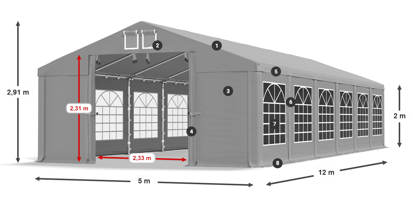 Střecha: FR 620 PVC Stěny: SD 500 PVC 2m legenda