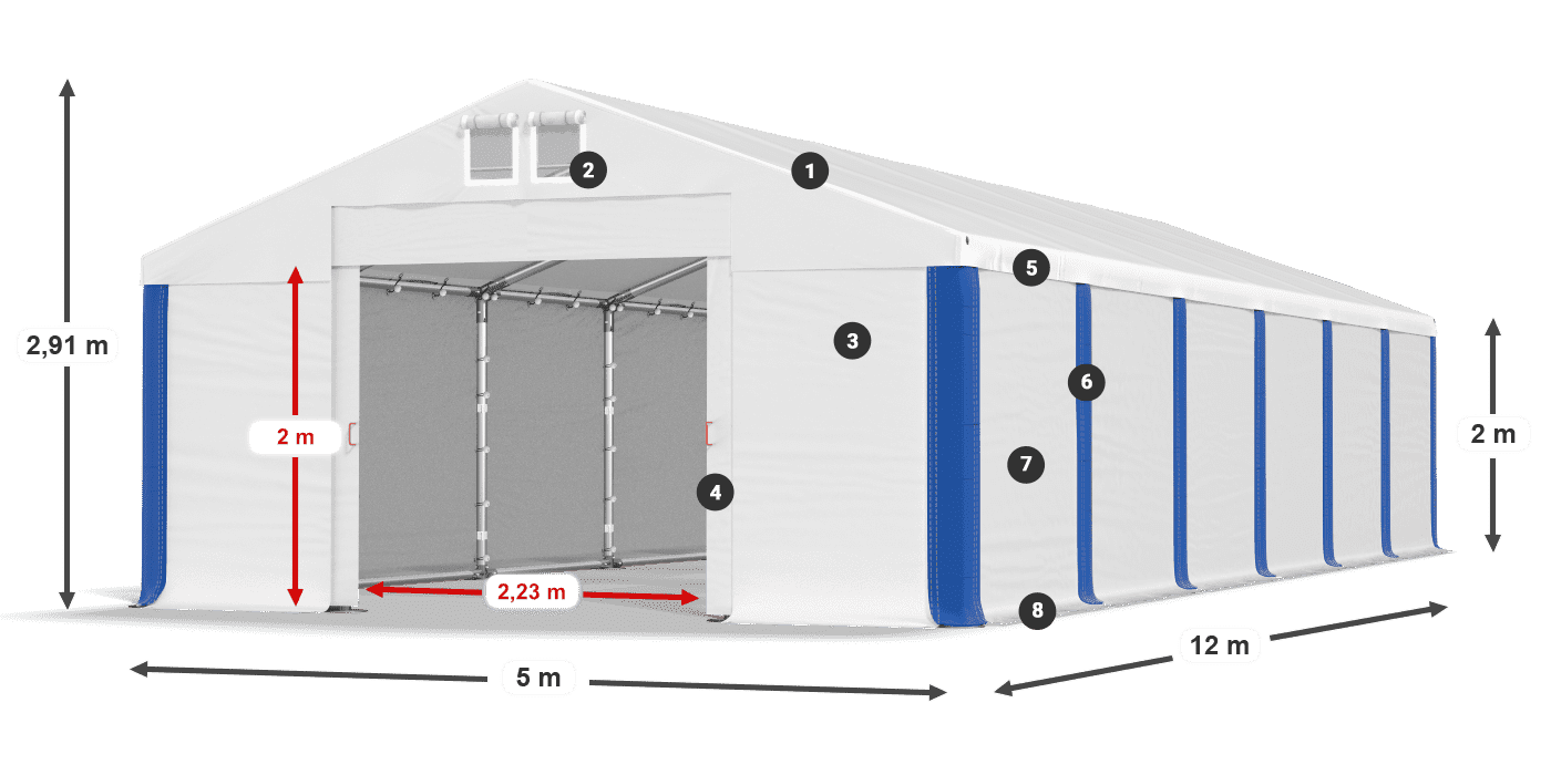 Střecha: FR 620 PVC Stěny: SD 500 PVC 2m legenda