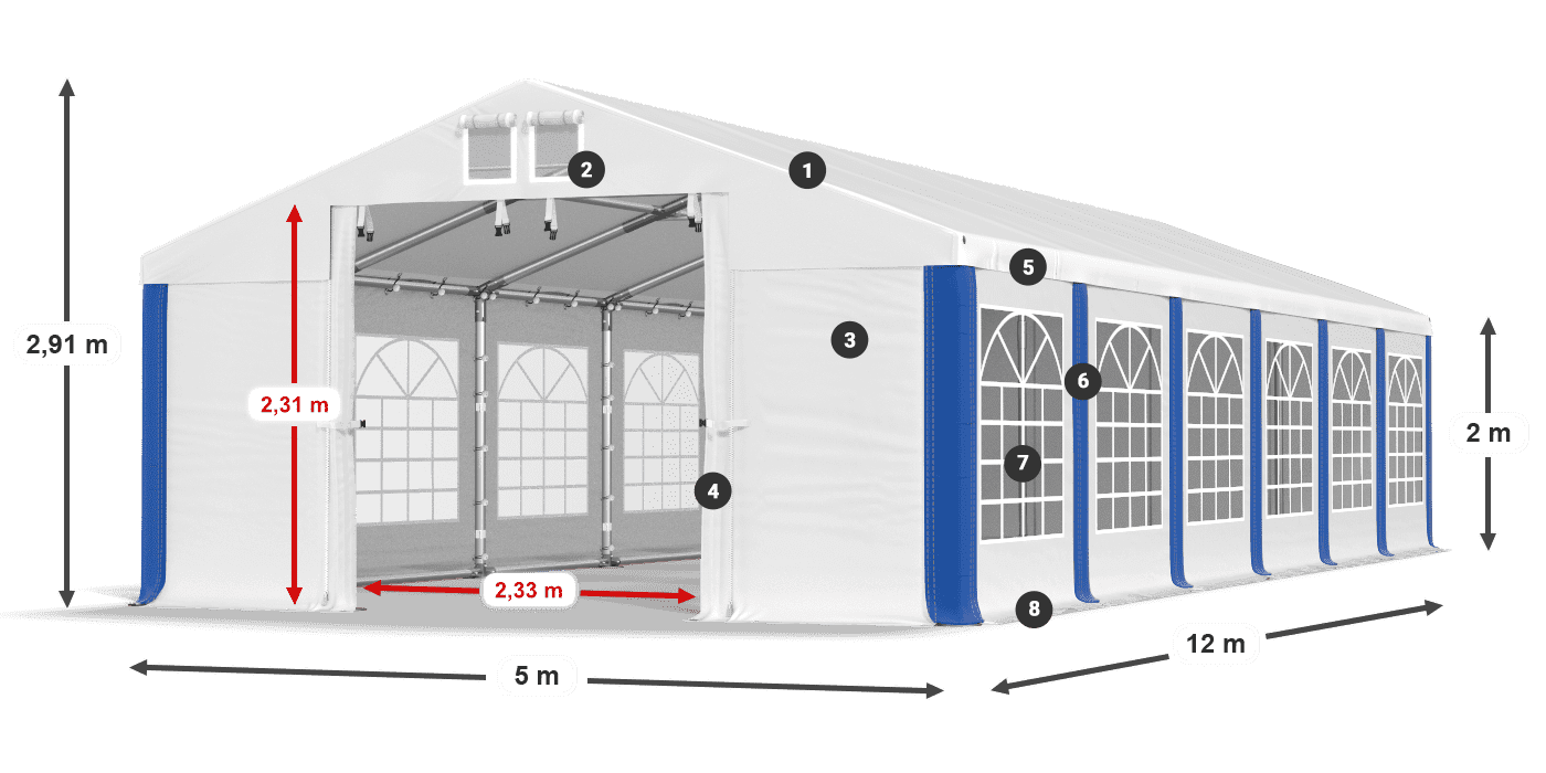 Střecha: FR 620 PVC Stěny: SD 500 PVC 2m legenda
