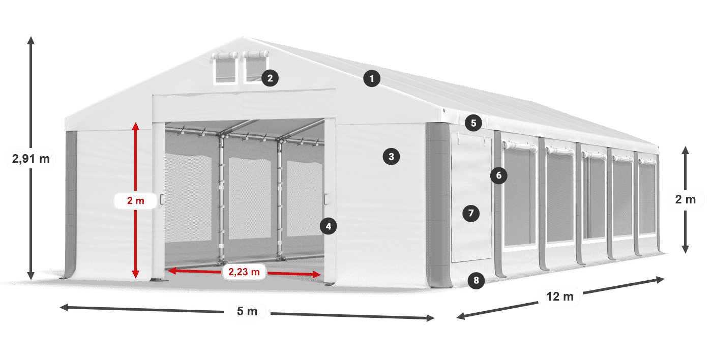 Střecha: FR 620 PVC Stěny: SD 500 PVC 2m legenda