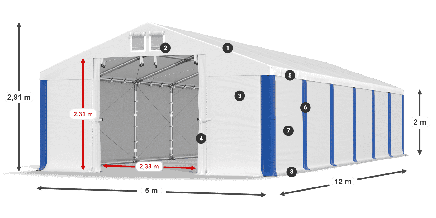 Střecha: FR 620 PVC Stěny: SD 500 PVC 2m legenda