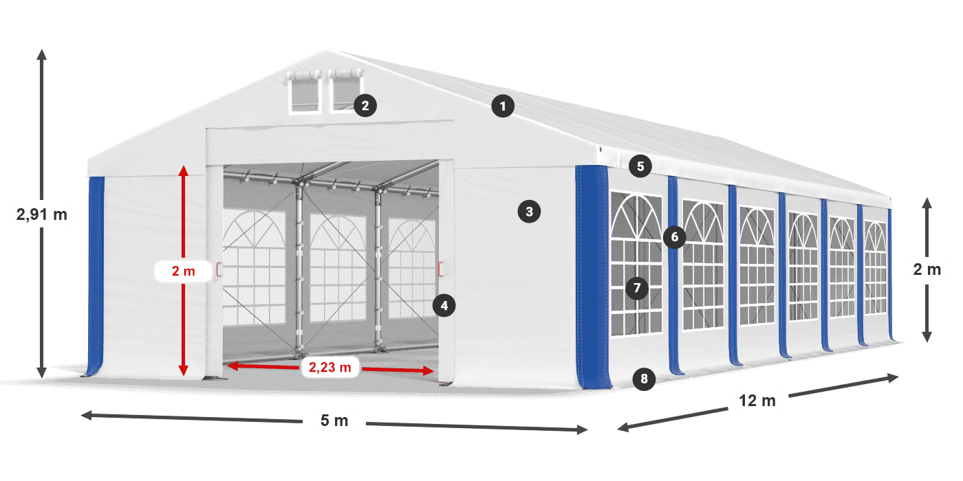 Střecha: FR 620 PVC Stěny: SD 500 PVC 2m legenda