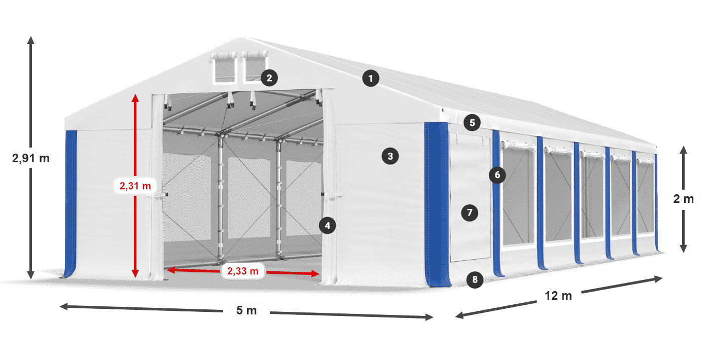 Střecha: FR 620 PVC Stěny: SD 500 PVC 2m legenda