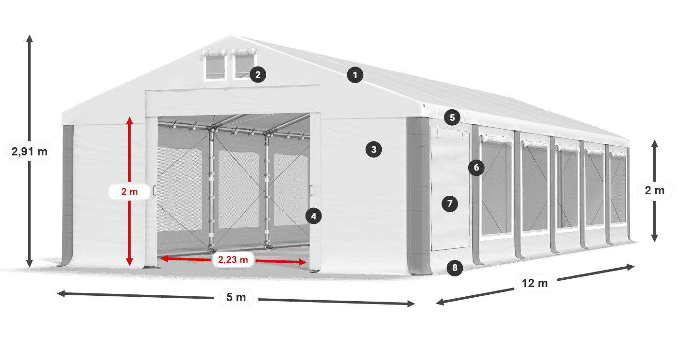 Střecha: FR 620 PVC Stěny: SD 500 PVC 2m legenda