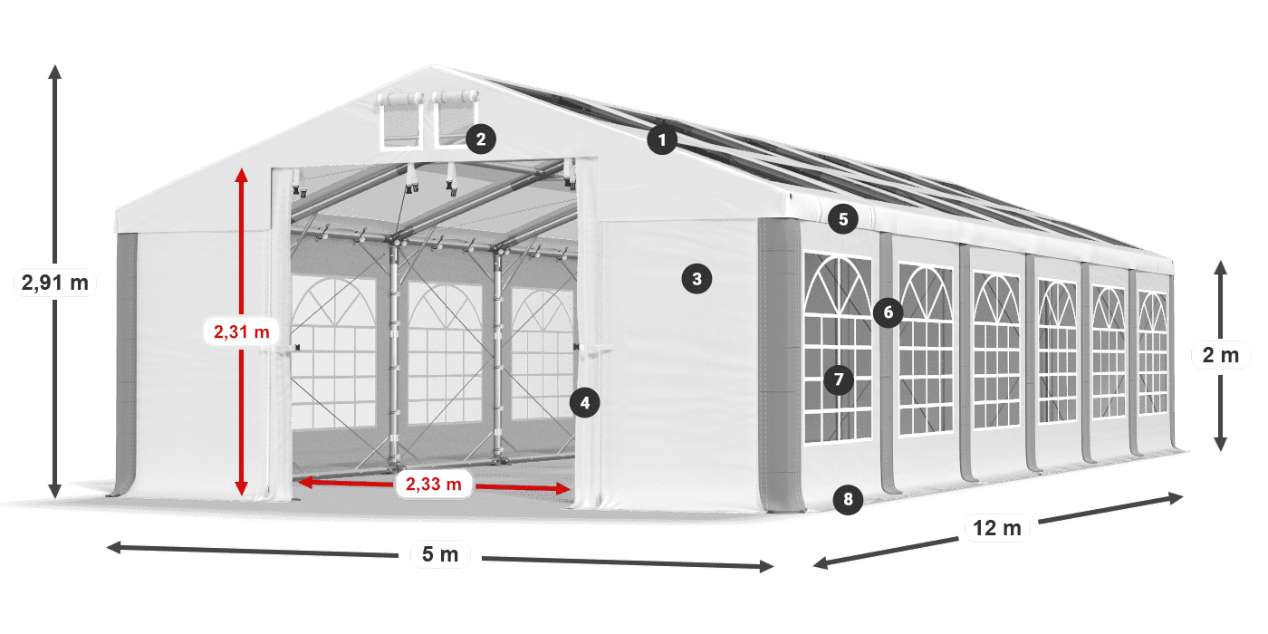 Střecha: MS T 580 PVC Stěny: FR 620 PVC 2m legenda