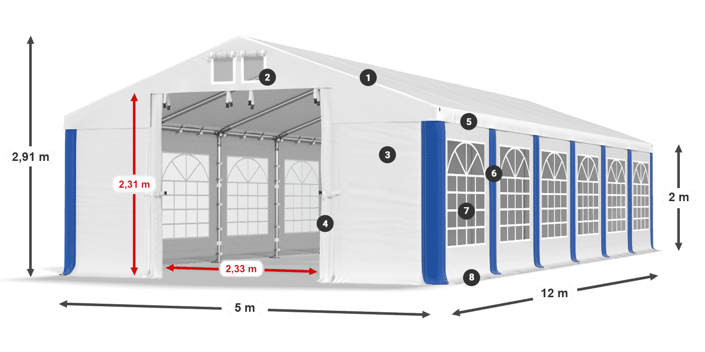 Střecha: MS 580 PVC Stěny: FR 620 PVC 2m legenda