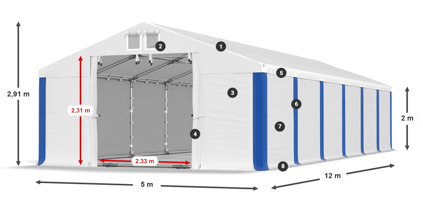 Střecha: MS 580 PVC Stěny: FR M 620 PVC 2m legenda