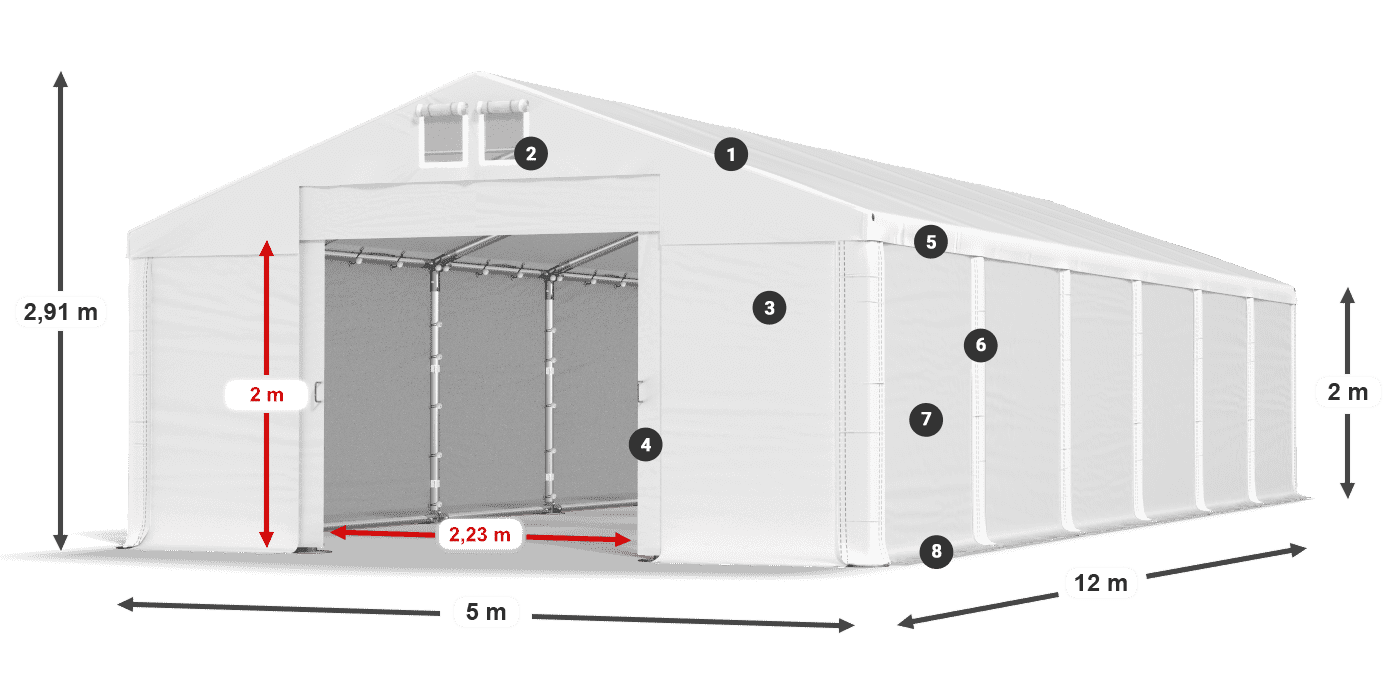 Střecha: MS 580 PVC Stěny: FR M 620 PVC 2m legenda