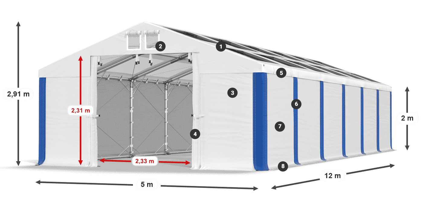 Střecha: MS T 580 PVC Stěny: SD 500 PVC 2m legenda